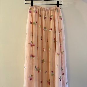 Ele Story "Princess" maxi skirt, blush pink with embroidery and sequins, XS